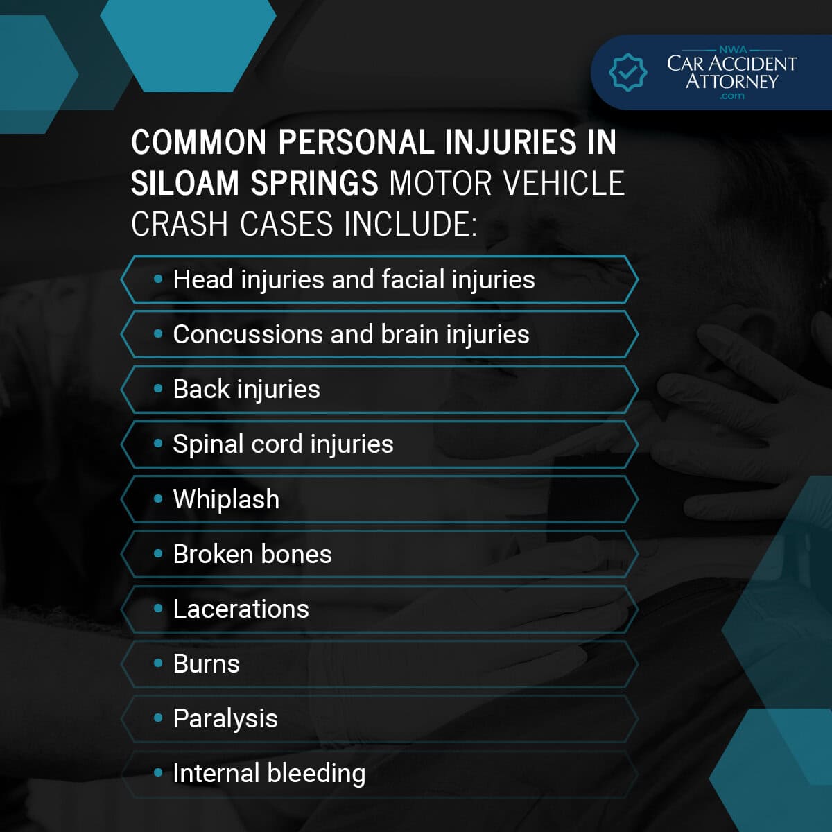 Common Personal Injuries In Siloam Springs Motor Vehicle Crash Cases Include: